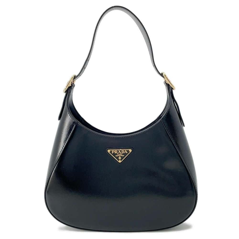 Prada Shoulder Bag Triangle Logo Leather One Black
